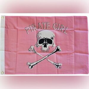 PIRATE GIRL Large Approx. 3' x 5'  One Sided  Flag Room Decor Pink Skull Cross